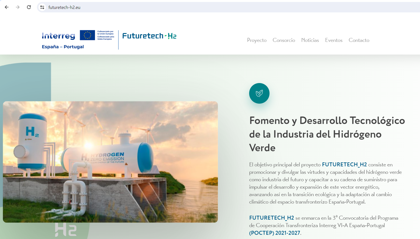 PUBLICADA LA WEB DEL PROYECTO FUTURETECH_H2 PARA PROMOVER EL HIDRÓGENO VERDE EN LA ZONA TRANSFRONTERIZA DE ESPAÑA-PORTUGAL